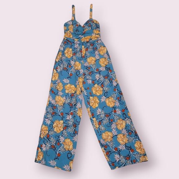 BOG Collective Women's Strappy Wide Leg Floral Jumpsuit – Blue Gray, Size S - Picture 1 of 4